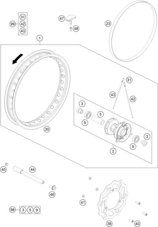 Sprängskiss: Front Wheel – KTM 65 SX 2022