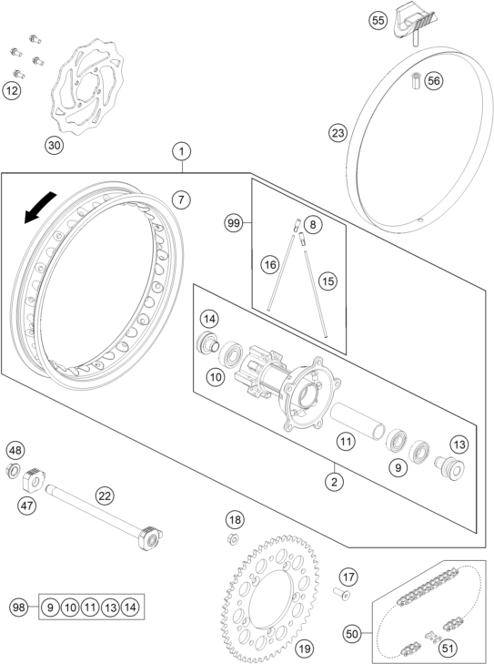 Sprängskiss: Rear Wheel – KTM 65 SX 2022