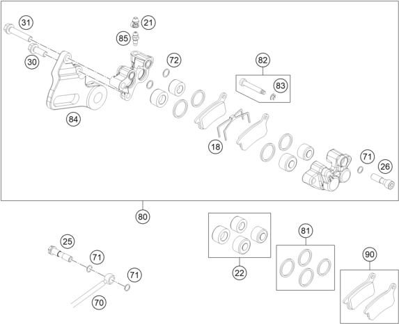 Sprängskiss: Rear Brake Caliper – KTM 65 SX 2022
