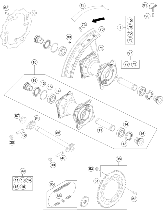 Sprängskiss: Rear Wheel – KTM 85 SX 17/14 2016