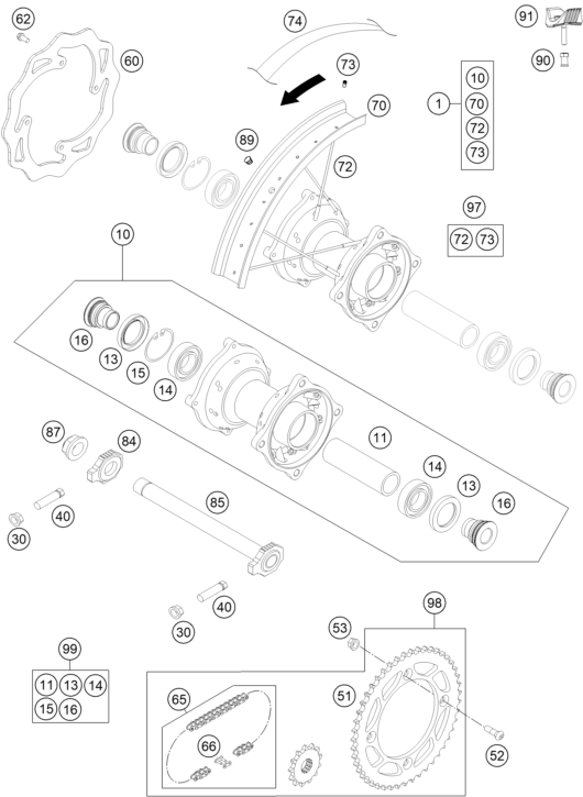 Sprängskiss: Rear Wheel – KTM 85 SX 19/16 2016