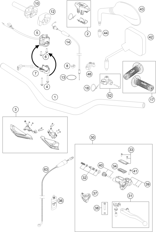 Sprängskiss: Handlebar, Controls – KTM 125 EXC 2016
