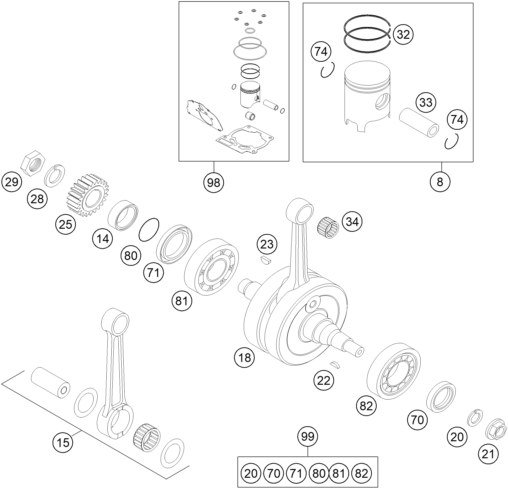 Sprängskiss: Crankshaft, Piston – KTM 125 EXC 2016