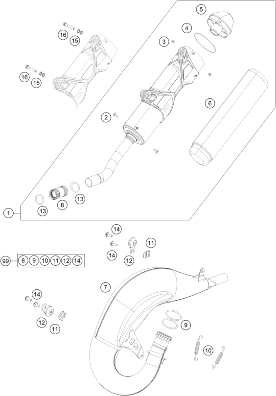 Sprängskiss: Exhaust System – KTM 125 SX 2017