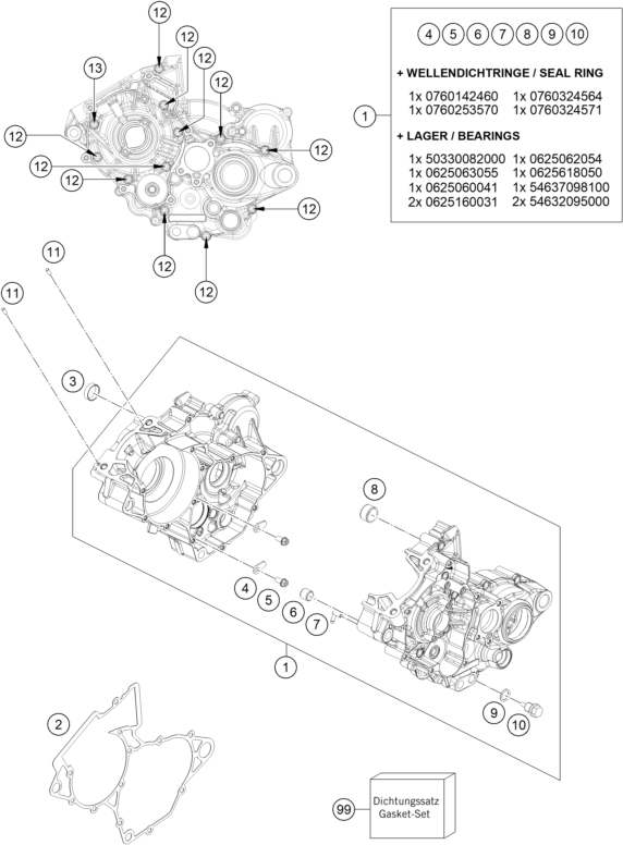 Sprängskiss: Engine Case – KTM 125 SX 2017