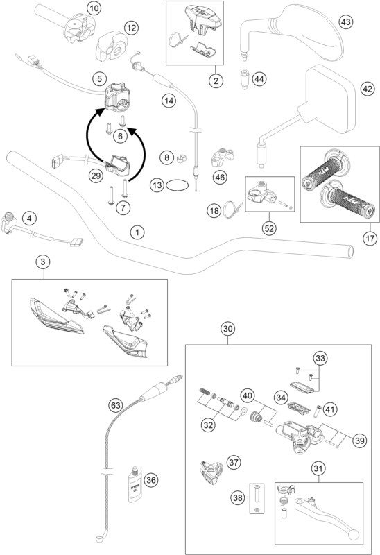 Sprängskiss: Handlebar, Controls – KTM 200 EXC 2016