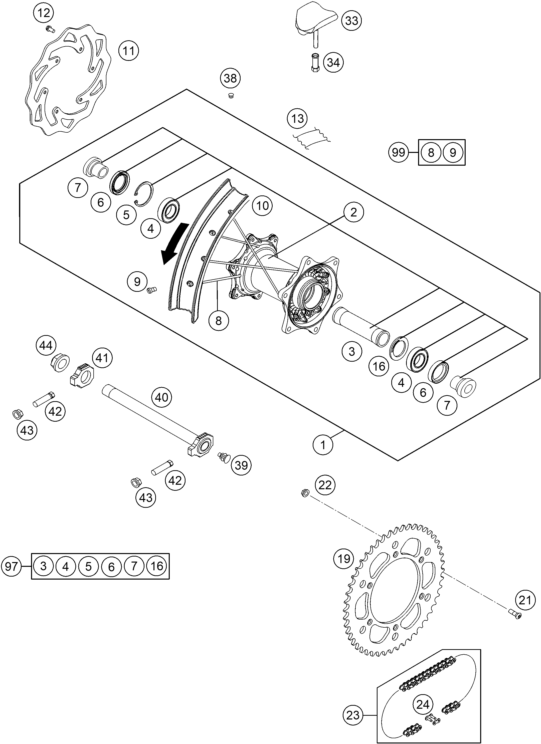 Sprängskiss: Rear Wheel – KTM 200 EXC 2016