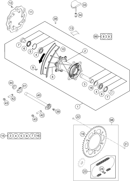 Sprängskiss: Rear Wheel – KTM 300 XC-W 2016