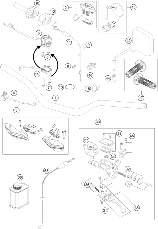 Sprängskiss: Handlebar, Controls – KTM 250 EXC 2016