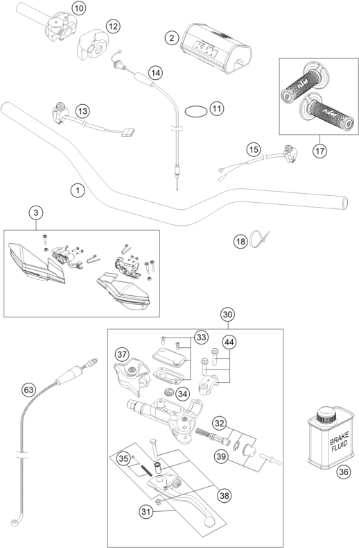 Sprängskiss: Handlebar, Controls – KTM 250 XC 2016