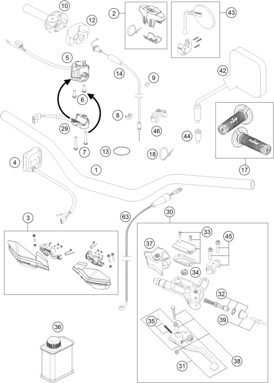 Sprängskiss: Handlebar, Controls – KTM 250 EXC 2016