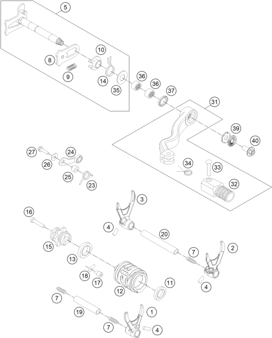 Sprängskiss: Shifting Mechanism – KTM 300 XC-W 2016