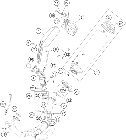 Sprängskiss: Exhaust System – KTM 1190 ADVENTURE ABS GREY 2016