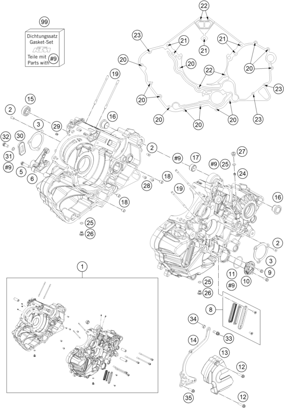 Sprängskiss: Engine Case – KTM 1190 ADV. ABS ORANGE WES. 2016