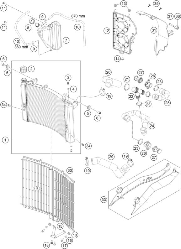 Sprängskiss: Cooling System – KTM 1190 ADV. ABS ORANGE WES. 2016