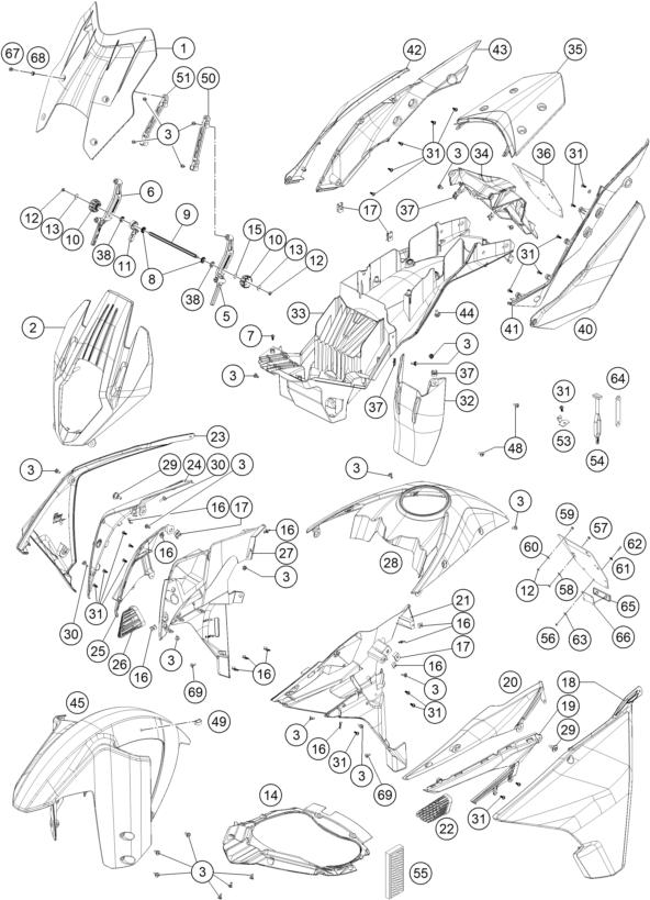 Sprängskiss: Mask, Fenders – KTM 1290 SUPER ADVENTURE WH ABS 16