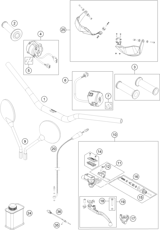 Sprängskiss: Handlebar, Controls – KTM 1050 ADVENTURE ABS 2016