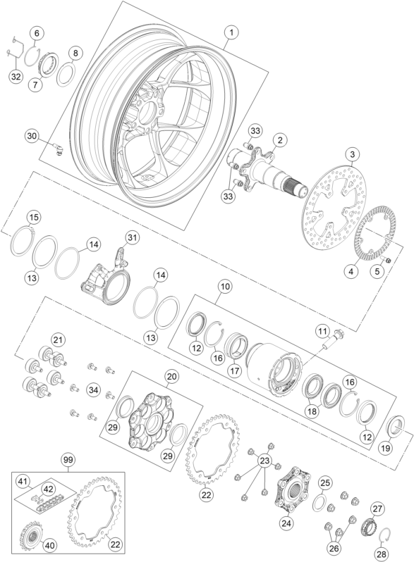 Sprängskiss: Rear Wheel – KTM 1290 SUPERDUKE R ORANGE ABS 16