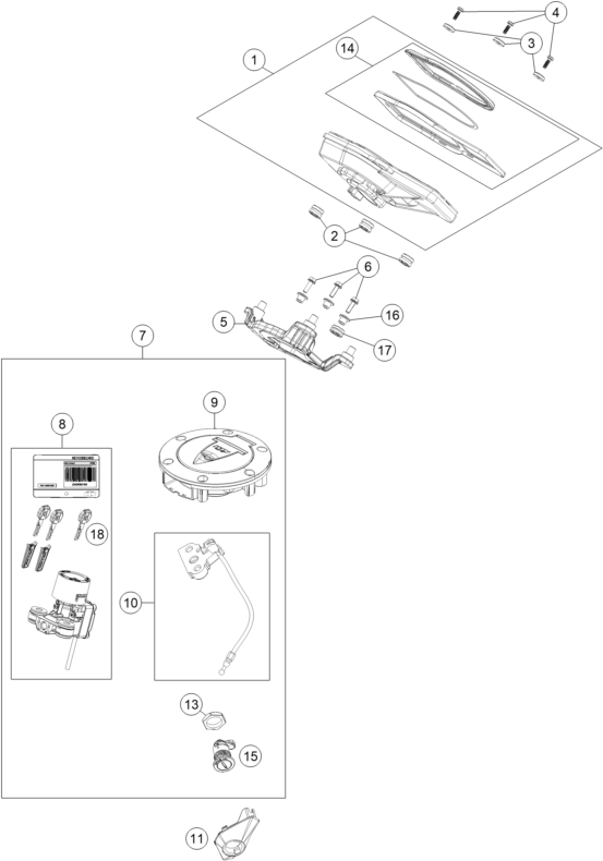Sprängskiss: Instruments / Lock System – KTM 1290 SUPERDUKE R S.E. ABS 16