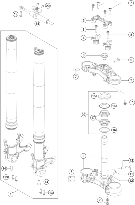 Sprängskiss: Front Fork, Triple Clamp – KTM 1290 SUPER DUKE GT OR. ABS 16