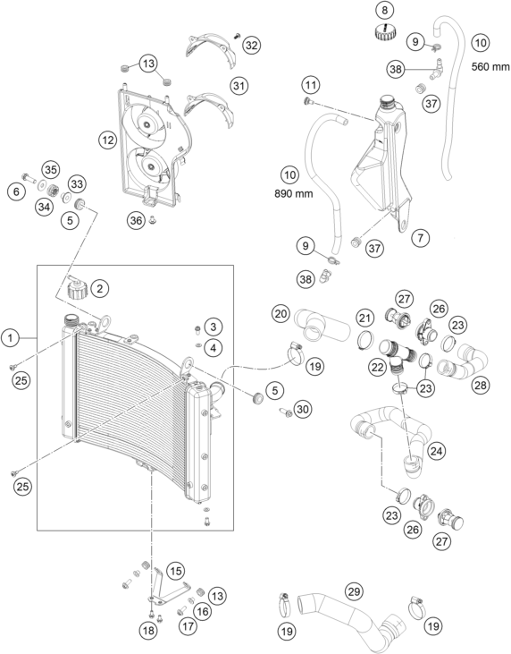 Sprängskiss: Cooling System – KTM 1290 SUPER DUKE GT OR. ABS 16
