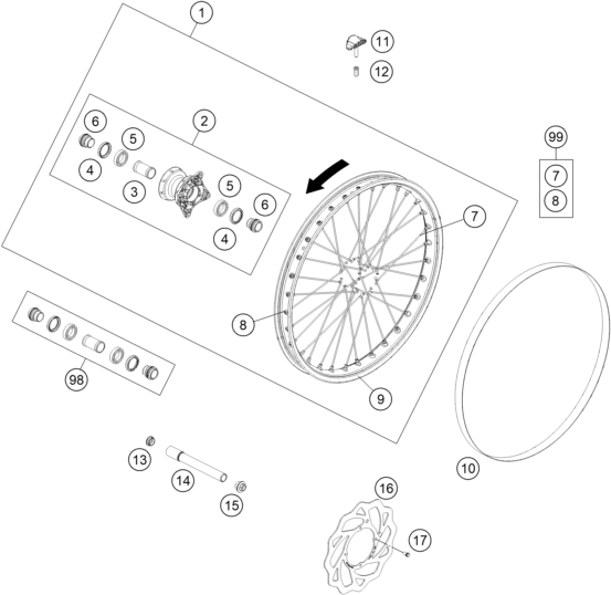 Sprängskiss: Front Wheel – KTM FREERIDE 250 R 2016