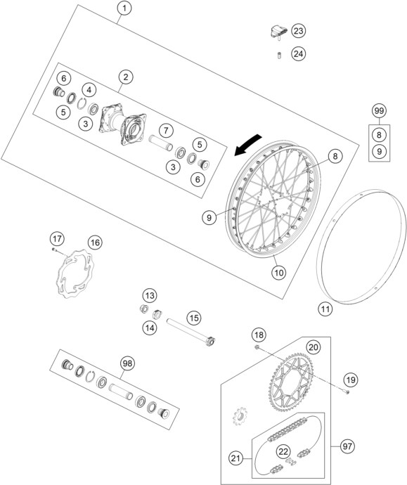 Sprängskiss: Rear Wheel – KTM FREERIDE 350 2017