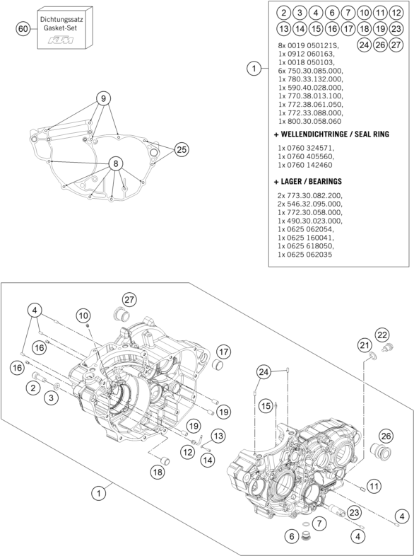 Sprängskiss: Engine Case – KTM FREERIDE 350 2017