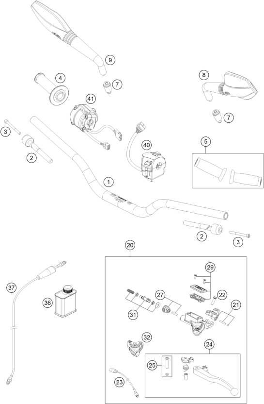 Sprängskiss: Handlebar, Controls – KTM 690 DUKE ORANGE ABS 2016