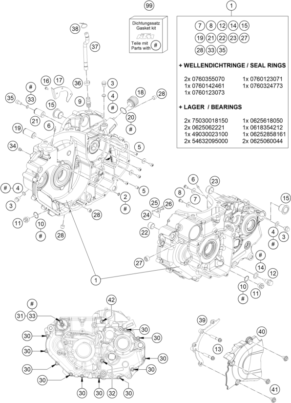Sprängskiss: Engine Case – KTM 690 DUKE ORANGE ABS 2016