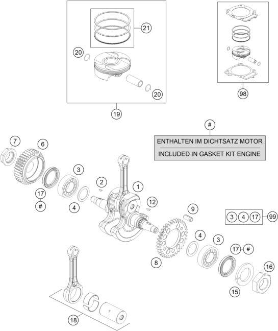 Sprängskiss: Crankshaft, Piston – KTM 690 Enduro R 2020