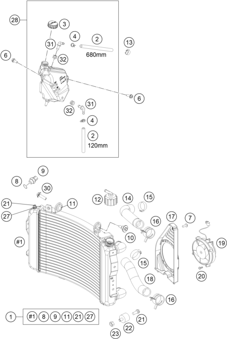 Sprängskiss: Cooling System – KTM 690 DUKE ORANGE ABS 2016