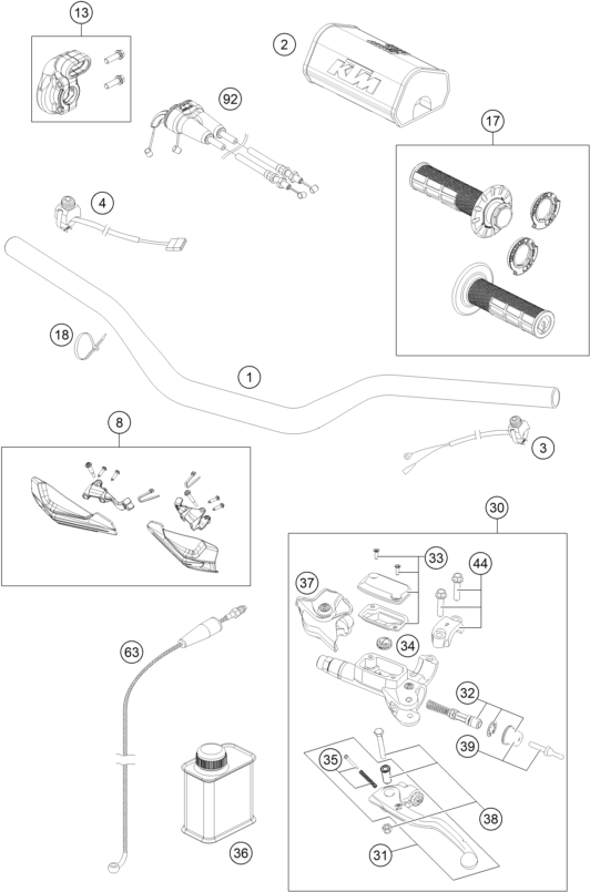 Sprängskiss: Handlebar, Controls – KTM 250 XC-F 2016