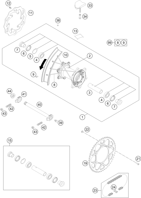 Sprängskiss: Rear Wheel – KTM 250 XCF-W 2016