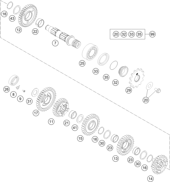 Sprängskiss: Transmission II - Countershaft – KTM 250 XC-F 2016