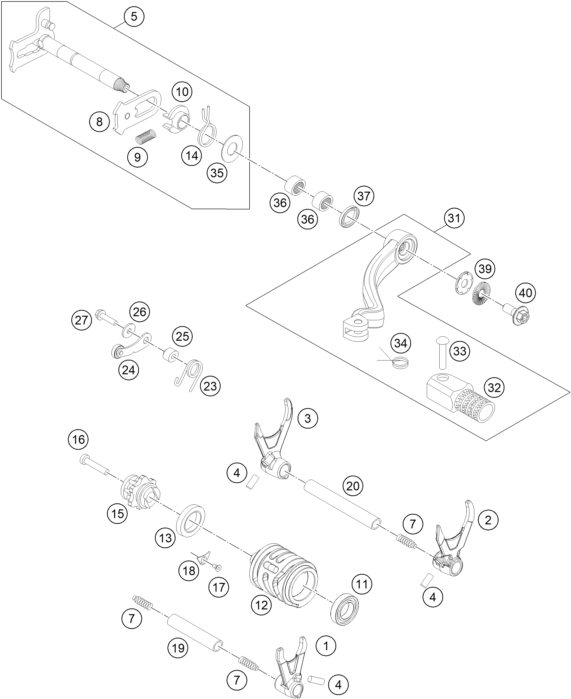 Sprängskiss: Shifting Mechanism – KTM 250 EXC-F 2016