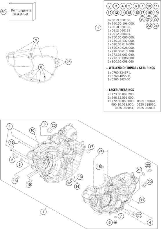 Sprängskiss: Engine Case – KTM 250 EXC-F 2016