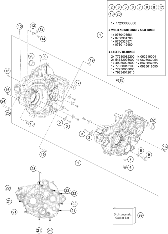 Sprängskiss: Engine Case – KTM 350 XC-F 2016