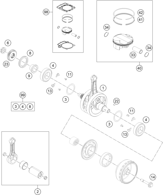 Sprängskiss: Crankshaft, Piston – KTM 350 XCF-W 2016