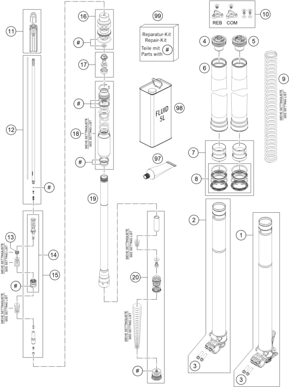 Sprängskiss: Front Fork Disassembled – KTM 450 EXC SIX DAYS 2015