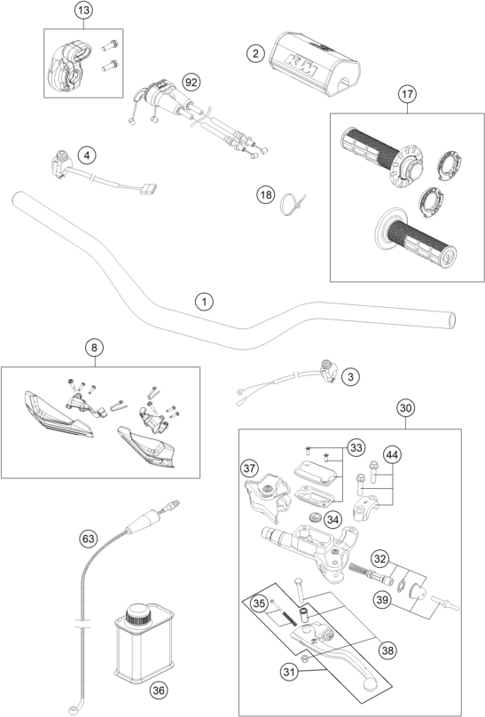 Sprängskiss: Handlebar, Controls – KTM 450 XC- F 2016