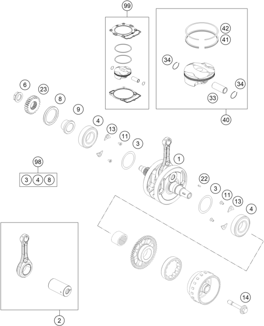 Sprängskiss: Crankshaft, Piston – KTM 250 EXC-F 2016