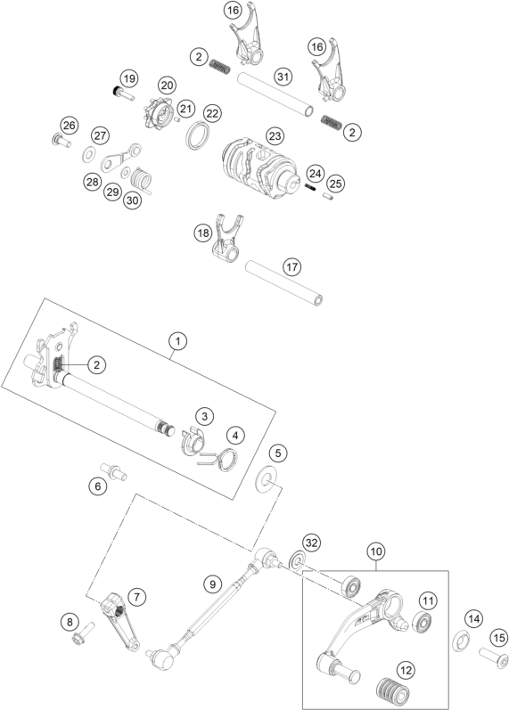 Sprängskiss: Shifting Mechanism – KTM 200 Duke, orange-CKD 2019