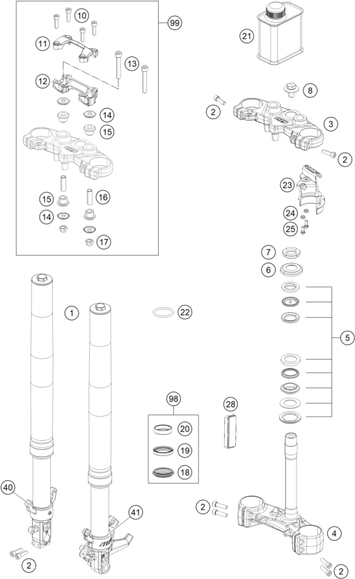 Sprängskiss: Front Fork, Triple Clamp – KTM 390 DUKE BL. ABS B.D. 16