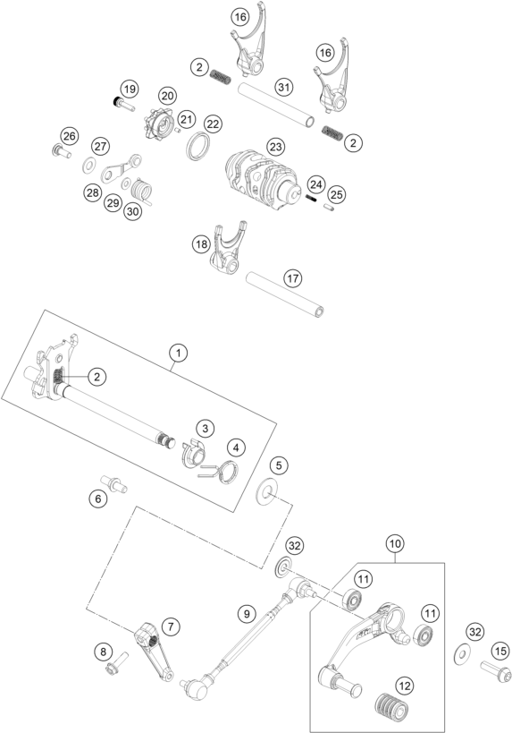 Sprängskiss: Shifting Mechanism – KTM 250 DUKE WHITE ABS CKD 16