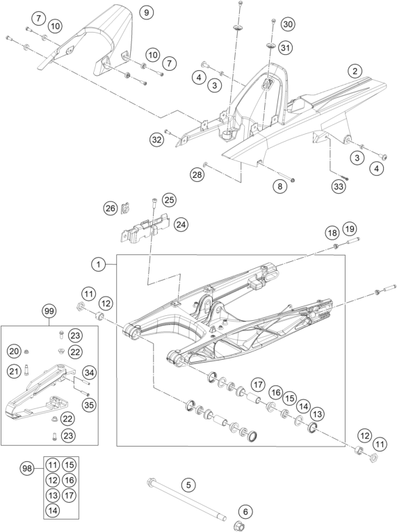 Sprängskiss: Swing Arm – KTM RC 390 WHITE ABS B.D. 16