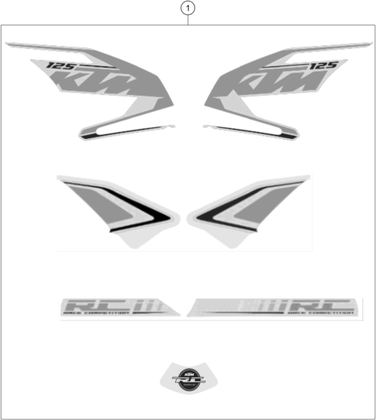 Sprängskiss: Decal – KTM RC 125 WHITE ABS B.D. 2016