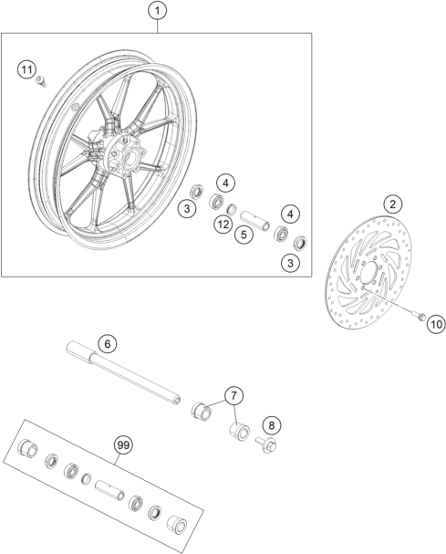 Sprängskiss: Front Wheel – KTM 200 DUKE WH. W/O ABS B.D. 16