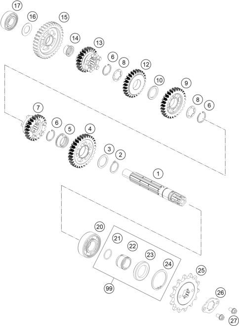 Sprängskiss: Transmission II - Countershaft – KTM 125 DUKE WHITE B.D. 17
