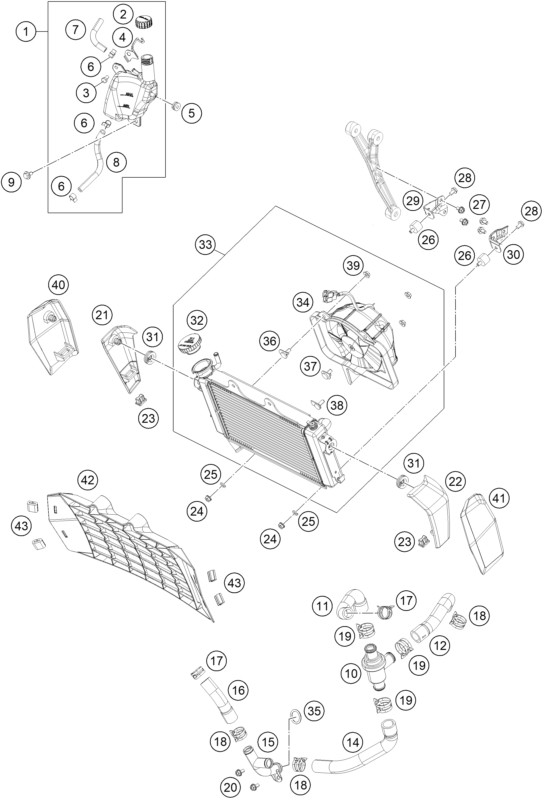 Sprängskiss: Cooling System – KTM 200 DUKE WH. W/O ABS B.D. 16